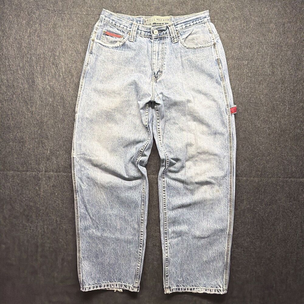 Vintage 90s US Polo Assn. Wide Leg Baggy Carpenter Jeans Light Wash Men's 32x30